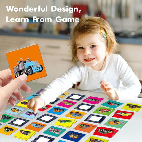Hebayy Truck Matching Game, 72 PCS Traffic Memory Matching Cards for Toddlers, Educational Toys for Preschool Boys &