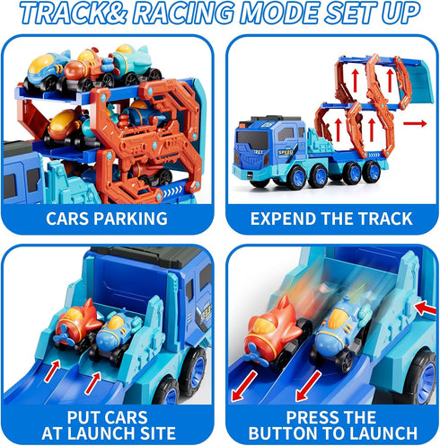 10-in-1 3-5 4-7, 9 3 4 5 6 7 8 IHAHA Toddler Foldable Carrier Space Truck Toys for Kids Boys Ages Long Race Track