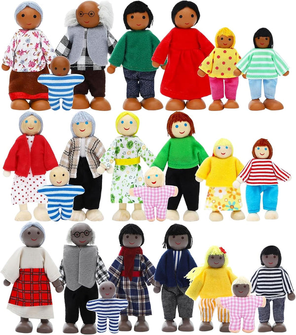 ONEST 23 Pieces Wooden Dollhouse Family Set Mini People Figures Dollhouse Dolls
