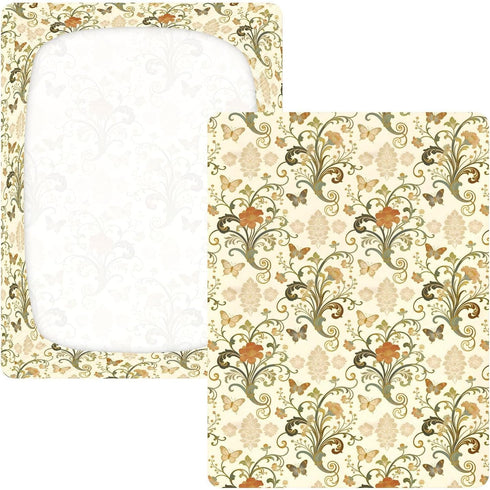 miaozhen 1 Pack 52x28 Cotton Baby Crib Sheets Ultra Soft Spring Retro Flower Butterflies Toddler Cirb Bedding Cover