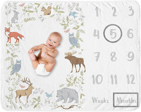 Sweet Jojo Designs Woodland Animal Toile Boy Girl Milestone Blanket Monthly Newborn