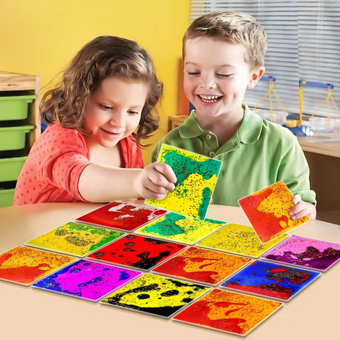 Set 12 Liquid Sensory Soft Gel Toys - of - Square Sensory Fidget Toys, Water Sensory Toys for Nursery, Playroom