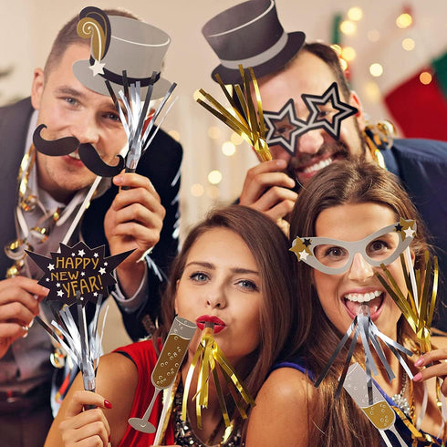 12 Pieces Gold Silver Glitter Noise Makers, Metallic Fringed Party Blowers for Birthday Graduation Events 2024