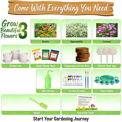 Doiaz 3 Set 5, 6, 7, 8, 9, 10, 11 12 Paint & Plant Flower Growing Gardening Kit with Pots for Kidz - Gardening Tools