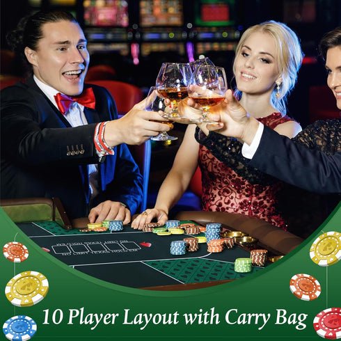 5-10 Kinlop Poker Mat Table Top with Storage Bag Portable Rubber Poker Table Cover Folding Texas for Players Layout