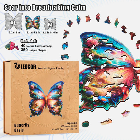 LEOGOR Wooden Puzzles for Adults - Butterfly Oasis - Large 350 Piece (16.1 x 15.1 in) Wood Jigsaws