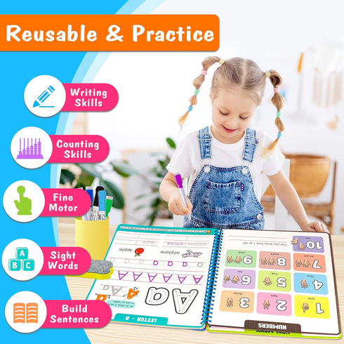 Preschool Learning Activities Number Letter Tracing Book, Pre Kindergarten Workbook for Kids, Montessori Educational