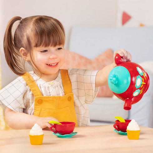 Battat Pretend Play Tea Set with Singing Teapot, Musical Toddler Toys, Cups & Saucers for 3 Years+