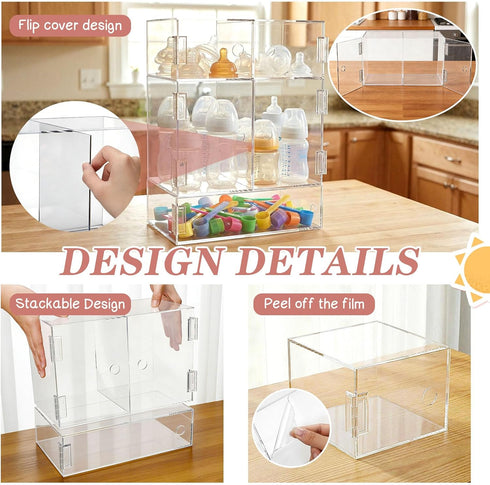 BrightRow 5 Pack Countertop Baby Bottle Organizer Clear Stackable Baby Bottle Storage Space-saving Acrylic Dustproof