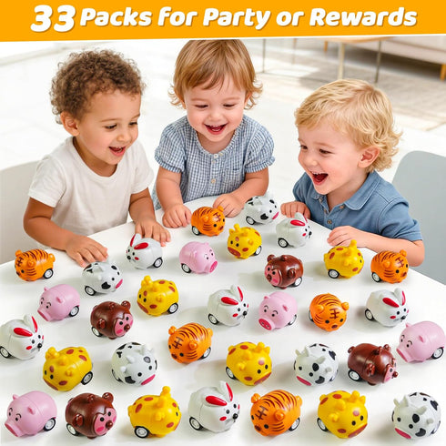 33 Beestech Pcs Mini Animal Pull Back Toy Cars for Boys Girls Kids Toddlers, Party Favors Teacher Classroom Treasure