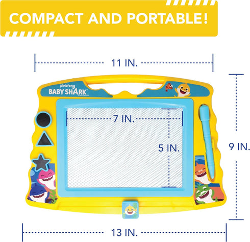 Lollipop Baby Shark Magnetic Drawing Board with Stylus & 3 Stamps for Boys or Girls (Blue)