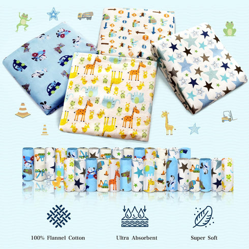 Omilion Receiving Blanket for Baby – 4 Pack – 30 inch x 30 inch – 100% Flannel Cotton - Mixed Patterned Designs – includes Infant Washcloth 30 Pack by Omilion
