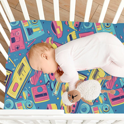 Pigsaly 80s 90s 27x39 Inch Crib Sheets Colorful Tape Baby Sheet for Standard Crib Mattress Boys Girls Toddler Bed