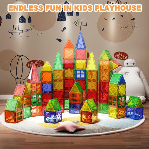 102PCS Magnetic Tiles Building Blocks Stem Toys for 3+ Year Old Boys and Girls, Montessori Toddler Gifts