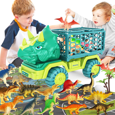 JKGIFTS Dinosaur Truck Toys for Kids 3-5, Triceratops Car Toy with 15 Dino