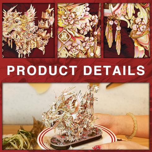 Piececool 3D Metal Puzzles for Adults - Chinese Lucky Dragon DIY Model Building Kits, Challenging Brain Teaser Crafts