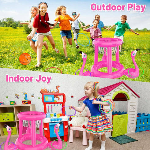 Pool Floats Toys Games Set, 2-in-1 Floating Pool Basketball Hoops & Ring Toss Game for Kids