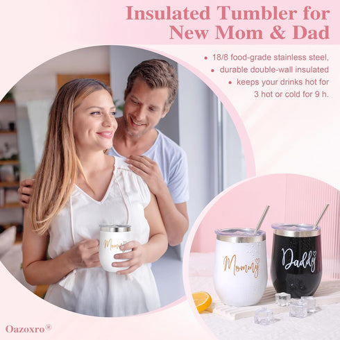 Oazoxro Set New Mom Gifts for Women, Pregnancy Gift for New Parents Gender Reveal Gifts with Mom and Dad Tumbler