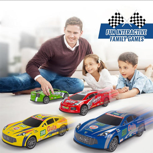 4-Pack Car Toys for 3-6 Year Old Boys and Girls, 7 Inch Friction Powered Pull Back Alloy Race Trucks Cars for Kids