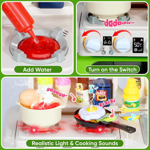 Playset, 36.22'' 1-3 Set 3 4 5 DRAMATION Kids Kitchen Play Kitchen for Toddlers with Steam, Sound & Light, Cooking