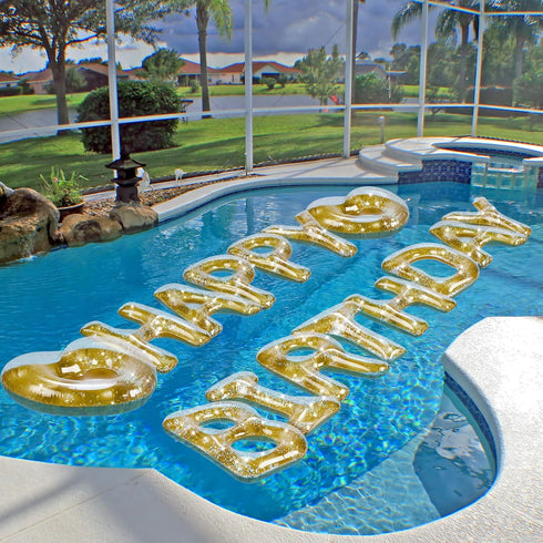 15 Pcs Happy Birthday Pool Float, Inflatable Letter Heart Pool Party Float Combo with 40 Pcs Adhesive Dots