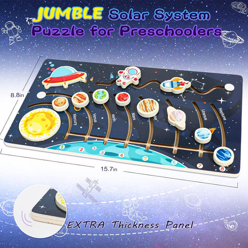 Movable Solar System Puzzle for Kids 3-6 - Wooden Space Toys for Preschool Learning Activities, Gift for Boys, Girls