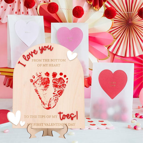 PATRDIO My First Valentine Footprint Wooden Board - Gender Revealing Wooden Decoration, Diy Footprint Wood Craft, Our