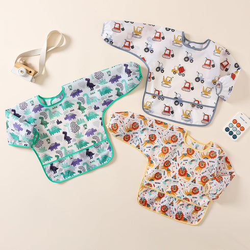 YeeLauf Bib,5 Pack,Waterproof 3-24 Sleeved Shirt Bibs for Baby Months Wipe Clean