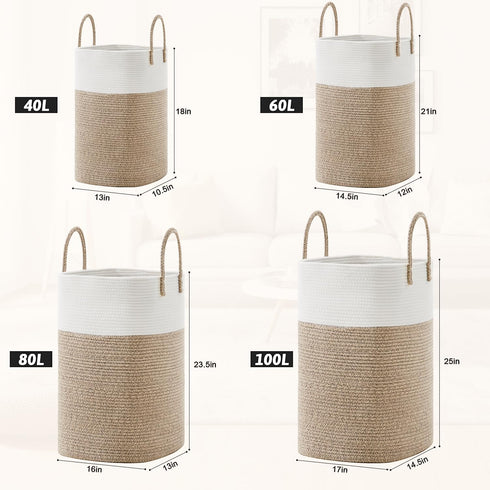 60L) Laundry Basket,Woven Cotton Rope Laundry Hamper,Versatile Storage for Dirty Clothes,Baby Toys,and Blankets