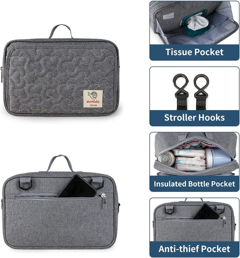 TRENDPLAY Small Diaper Bag Stroller Bag Diaper Organizer Caddy for Diapers with Insulated Pocket, Stroller Straps and Adjustable Shoulder Strap,Universal Fit Most Strollers, Gray by TRENDPLAY