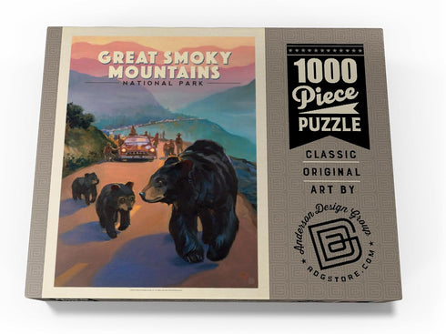 MyPuzzle Great Smoky Mountains National Park: Bear Jam Vintage Poster - Premium 1000 Piece Jigsaw Puzzle for Adults