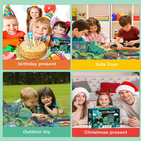 JKGIFTS 3-5, 15 Set Dinosaur Truck Toys for Kids Triceratops Car Toy with Dino Figures,Large Activity Play Mat