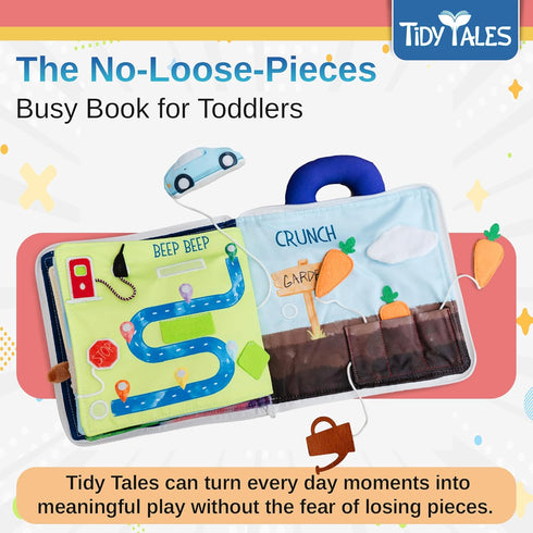 Tidy Tales 1-3 1, 2, 3 Busy Book for Toddlers - No Loose Pieces - Montessori Toys for Year Olds - Mess-Free Airplane
