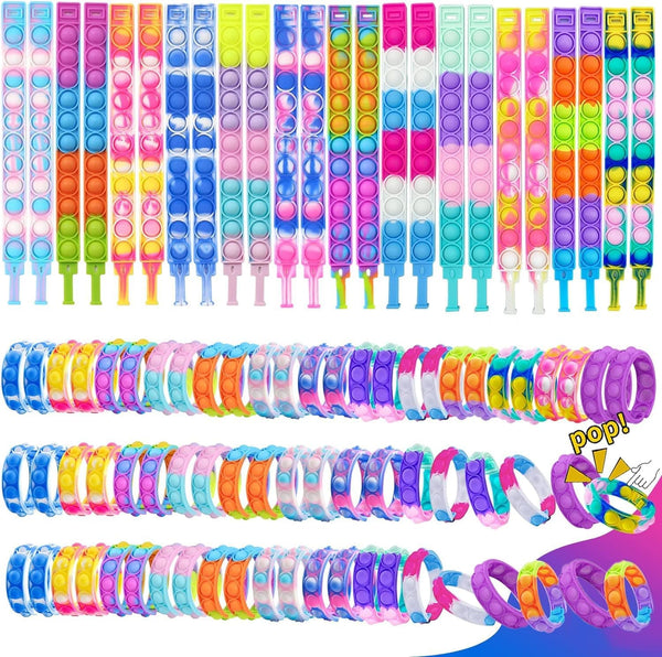 SUNPROUND 100Pcs Pop Bracelet, Party Favors for Kid, Pop Wrist Strap Fidget