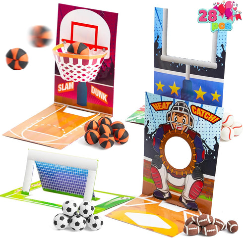 28 JOYIN pcs Fun Valentine Sports Game Card and Erasers for Kids Party Favor, Classroom Exchange Prizes, Valentines Day