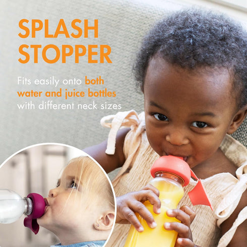 4 4 Boon Snug Sip Universal Water and Juice Silicone Bottle Toppers - Soft Spout Conversion Caps with Spill Proof