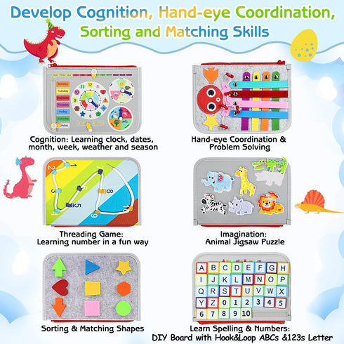 Esjay Toddler Busy Board Montessori Toys for Boys Girls, Sensory Book Educational Activities for Learning Fine Motor
