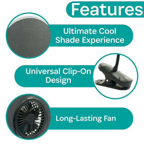 COOLSHADE UPF50 Sunshade by BUGGYGEAR - Easy Folding, Clamp on Chair or Baby Stroller - Compact and Portable
