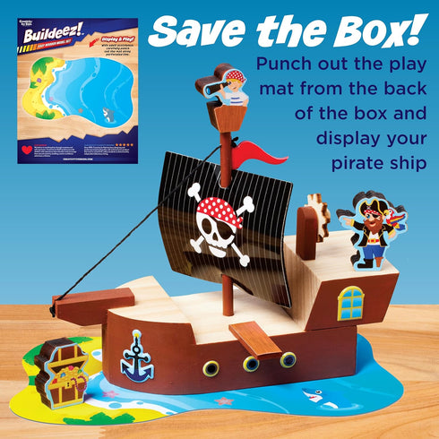 Set: 5+) Creativity for Kids Buildeez! Easy Wooden Model Pirate Ship, Sea Skull - DIY Arts & Crafts Kit, STEM Toys
