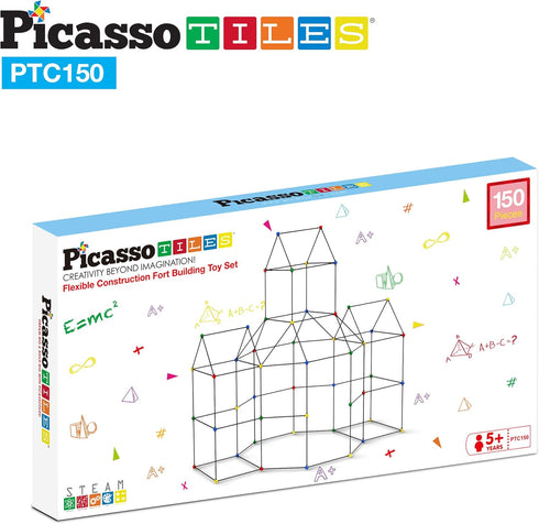 PicassoTiles Kids Fort Building Kit - 150 Piece Indoor and Outdoor Toy Set for STEM Learning and Pretend Play