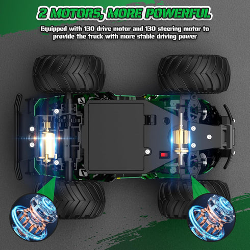 8-12, 1:20, 10KM/H, 2.4GHZ, 6+(Green) Remote Control Car, All-Terrain Remote Control Truck for Boys Headlight, Dual