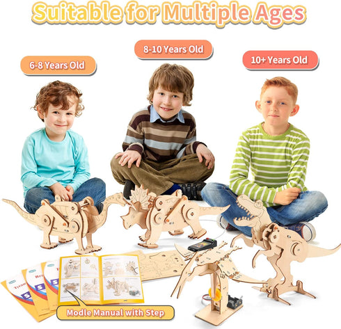 8-10-12, 4 1 8-12, 3D Dinosaur STEM Kits for Kids Ages in Wood Building Toys for Boys Age Build It Yourself Woodworking