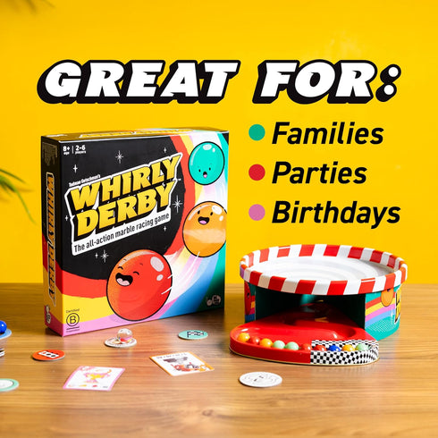 2-6 8+ Whirly Derby: The All Action Marble Racing Game | New Family Board Game, for Players, Age