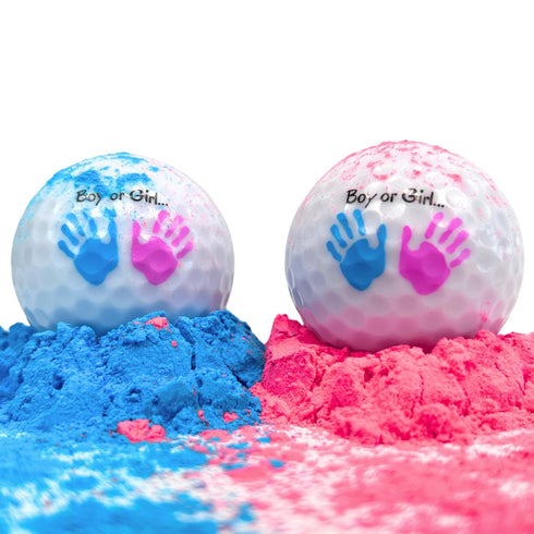 Gender Reveal Golf Balls Set (1 Pink + 1 Blue + 2 Wooden Tees) - Baby Reveal Ideas, Announcement Party Decorations