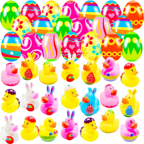 Holydeck 20 Pcs Prefilled Easter Eggs with Rubber Ducks Bright Colorful Easter Eggs