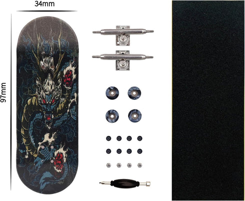 RACOFSB 34mm Pro Fingerboard Wooden Board Professional Finger Skateboard Trucks CNC Swirl Wheels (Dragon)