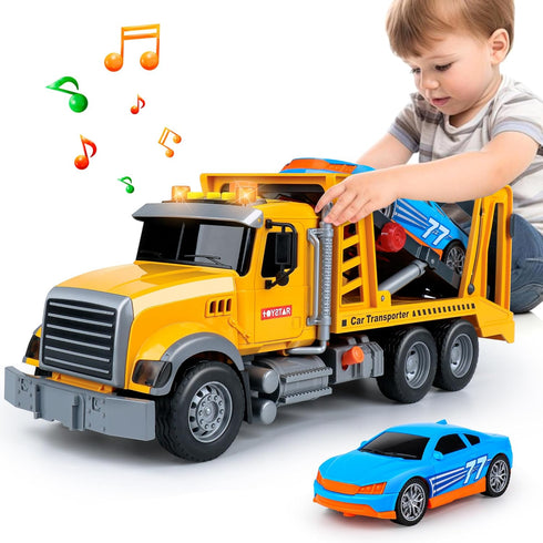 Dwi Dowellin Toy Truck Transport Cars Carrier with Racing Car for Kids Toddlers, Birthday Gifts for Boys Age 3-6