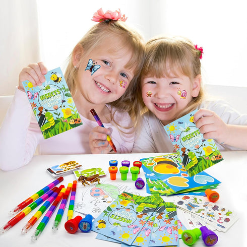 Generic 85 Pcs Insects Bugs Party FavorsButterfly Bee Ladybug Spring Party Supplies with Coloring Books Crayons Tattoos