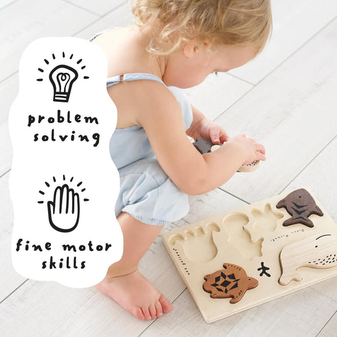 Wee Gallery Wooden Animals Tray Puzzle, Montessori Activity for Early Learning, Educational Toy for Kids and Toddlers