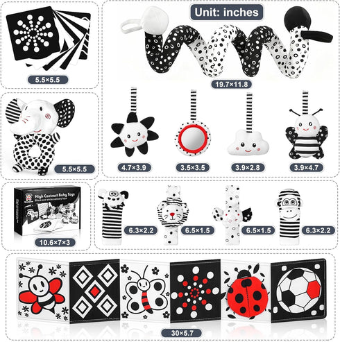 AJsupojouet 0-6 Tummy 0 2 4 6 Newborn Toys,High Contrast Black & White Baby Toys Months with Sensory Cards & Rattle